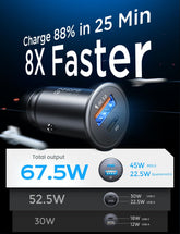 AINOPE 67.5W 99% Invisible Super Mini Car Charger USB C Fast Charging,All Metal Cigarette Lighter Adapter PD&QC Type C Car Charger Adapter for iPhone 16 Pro Max 15 14 13 12,Samsung Galaxy S25,Android